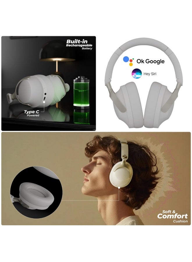 ZEBRONICS Silencio 111,Over Ear Wireless Headphone,Hybrid ANC (50dB),55*Hrs Backup,Transparency Mode,40mm Titanium Drivers,3 EQ Modes,ENC,Gaming Mode,Dual Pairing,Rapid Charge,Bluetooth v5.4 (White) - Image 3